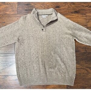Peter Millar Cable Knit Quarter Zip Sweater Mens L Beige Wool Yak Cashmere